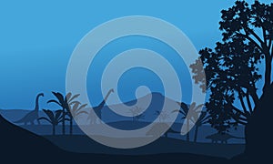 Silhouette of ankylosaurus and brachiosaurus