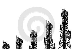 Silhouette of the Antenna of cellular cell phone and communication system tower arranged as a bar chart on white