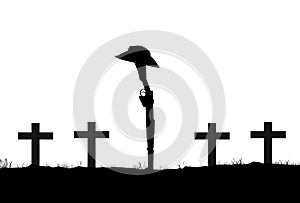 Silhouette of ANZAC rifle and hat