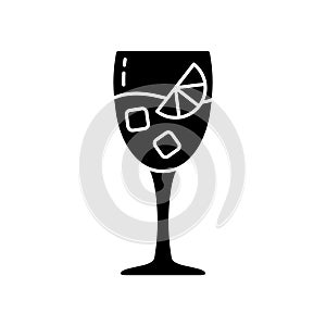 Silhouette Aperol Spritz. Outline icon of glass with alcoholic cocktail. Black simple illustration of drink with orange slice and