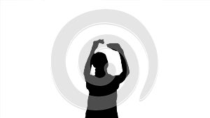 Silhouette of applauding woman on white background