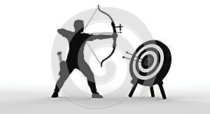 Archer Silhouette Aiming at Target with Arrows