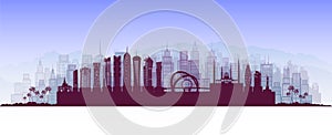 Silhouette architecture building of Qatar in doha modern city background photo