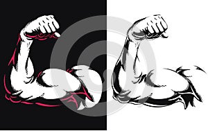Silhouette arm bicep muscle flexing bodybuilding gym fitness pose close up vector icon logo isolated illustration on white backgro