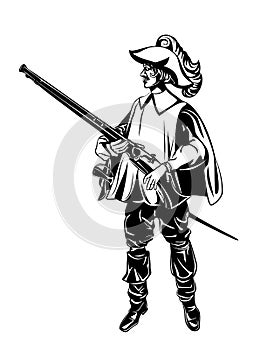 Silhouette of an armed musketeer