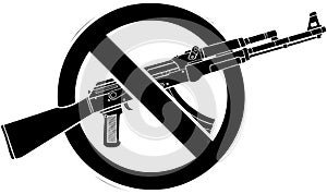 Silhouette of assault rifle with sign over it - weapons ban.