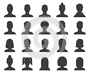 Silhouette avatar. Male and female head outline avatars, profile icons. People portraits vector set