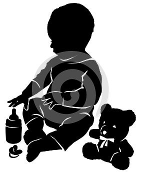 Silhouette baby and nipple bottle photo