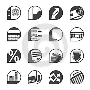 Silhouette bank, business, finance and office icons