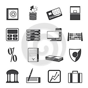 Silhouette bank, business, finance and office icons