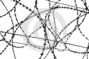 Silhouette of barbed wire on a white background, isolated