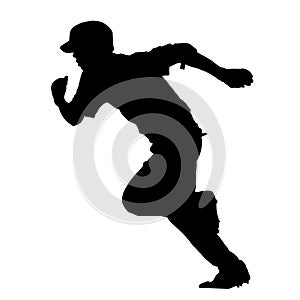 Silhouette of a baseball player running on white background. Base runner sprints down the line