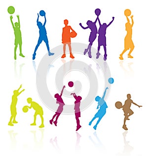 Silhouette basketball playing kids ball children kid child vector silhouettes fitness sports basket game teen athletes teens boy