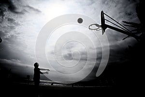 Silhouette of Basketball in the sunset