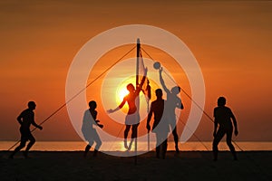 Silhouette beach volleyball