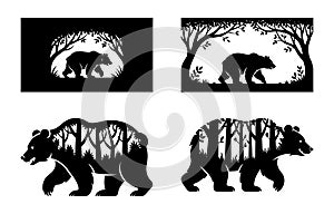 Silhouette Bear Designs with Forest and Tree Elements