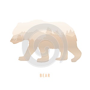 silhouette of a bear Inside the pine forest, bright colors /animal / park / vector illustration on white background. logo, symbol