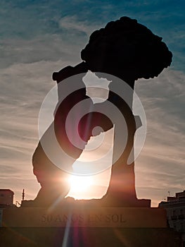 Silhouette of The bear symbol of Madrid. Statue of the Bear and the Strawberry Tree Oso y el Madrono Spain photo