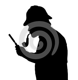 Silhouette of bearded man investigating with a magnifying glass