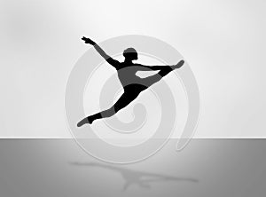Silhouette of a beautiful ballerina performing a jump