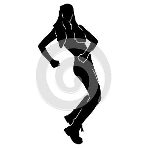 Silhouette of beautiful female hip hop dance on white background