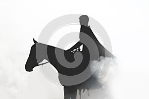 Silhouette of a beautiful girl riding a horse on a white background