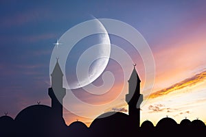 Silhouette of a beautiful mosque agains