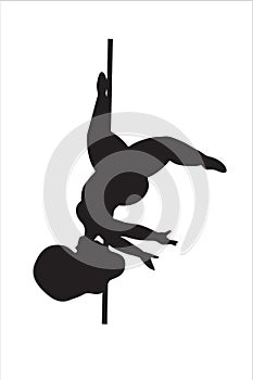 A silhouette of beautiful woman doing pole dance moves and shapes