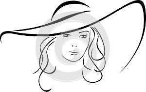 Silhouette of beautiful woman in a elegant hat