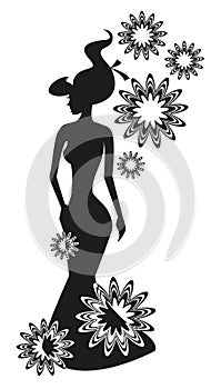 Silhouette beautiful woman with stars - vector illustration