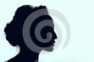 Silhouette of beautiful young woman with a beautiful hairdo.
