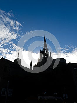 Silhouette of the belfry of the cathedral of Barcelona