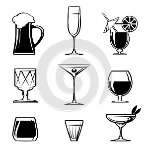 Silhouette Beverage Glass Icons on White