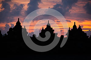 Silhouette of Bhuddhist stupa at sunrise