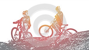 Silhouette of a biker. Downhill mountain biking background. Vector Illustration