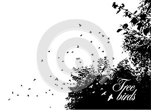 Silhouette of birds flying from the trees. Vector illustration. Art Design, Wall Decor isolated on white background