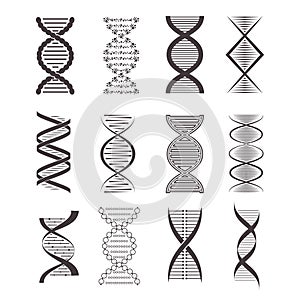 Silhouette Black DNA Icon Set. Vector