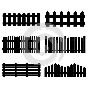 Silhouette Black Fence Icon Set. Vector