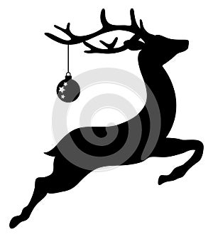 Black Flying Single Reindeer With Christmas Ball Stars