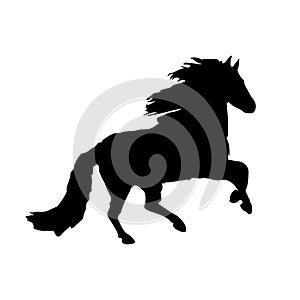 Silhouette of a black horse running,on white background,