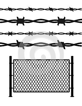 Silhouette Black Metal Fence Wire Mesh. Vector