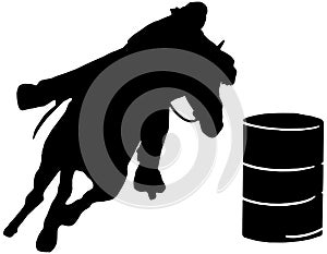 Silhouette of woman and horse barrel racing