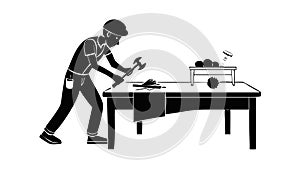 Silhouette of Blacksmith Working at Anvil, vector design Generative AI