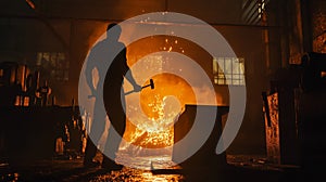 Silhouette of a Blacksmith Working at a Forge