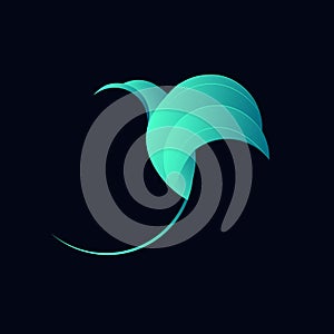 Silhouette of a blue bird of paradise on a dark background. The design is suitable for logo, decor, pictures, decoration, emblem