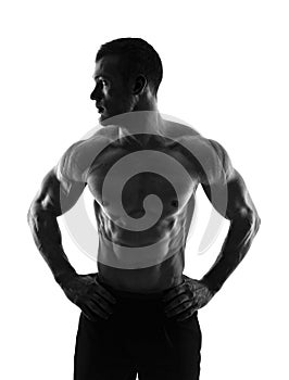Silhouette of a bodybuilder on a white background