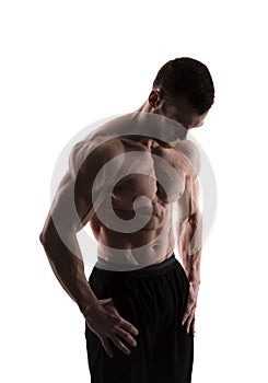 Silhouette of a bodybuilder on a white background