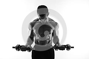 Silhouette of a bodybuilder on a white background