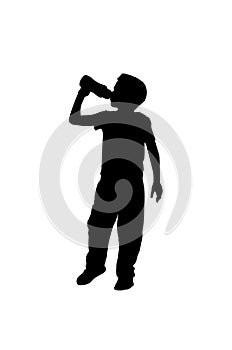 Silhouette of a Boy drinks water