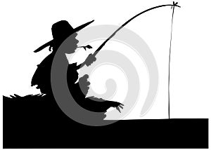 Silhouette of boy fishing